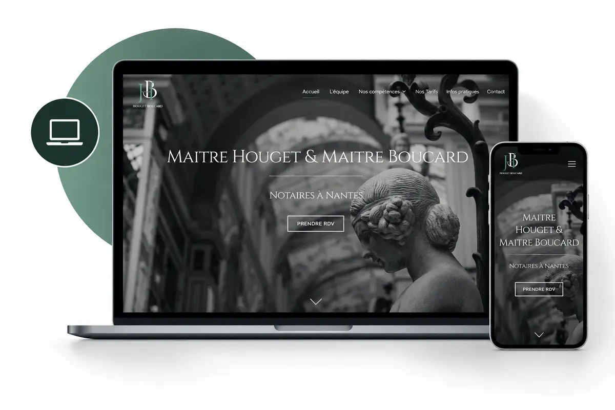 Site de l'étude notariale Houget et Boucard, affiché sur ordinateur et sur mobile